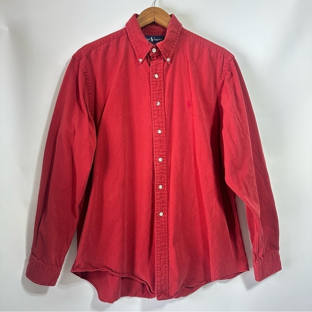 Ralph Lauren vintage 80s red maroon button down long sleeve shirt XL